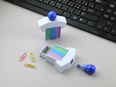 三合一便利貼彩色筆+迴紋針盒