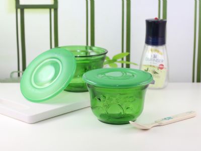 精緻密封翠綠玻璃碗(附蓋/2入)