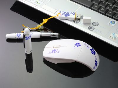 青花瓷3件組(筆+碟+折疊滑鼠)    