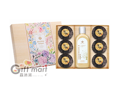 蜂王沖繩黑砂糖香皂+檀香洗髮精禮盒(1洗髮6皂)