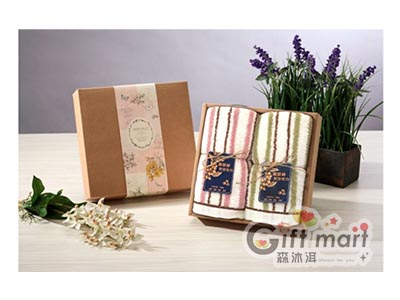 咖啡紗直條紋毛巾禮盒(2入)
