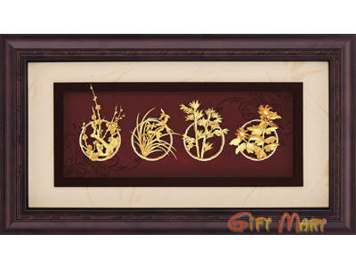 四君子立體金箔畫(梅,蘭,竹,菊)框畫