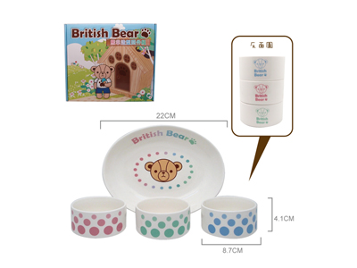 英國熊熊掌造型四件碗盤組(一盤3碗)