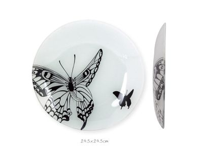 黑白蝴蝶強化玻璃圓盤(中)