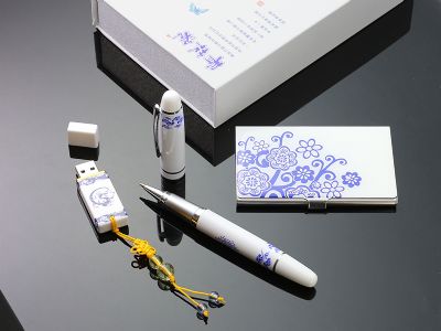 青花瓷3件組(筆+碟+名片盒) 