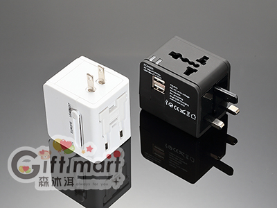 2A國際轉接頭附2孔USB