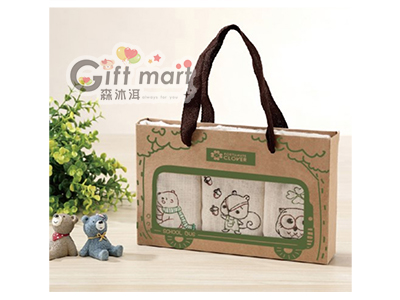 台灣製造-無染動物刺繡紗布方巾3入禮盒