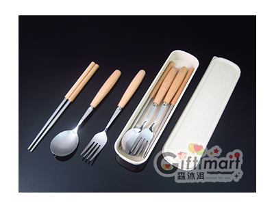 小麥304櫸木叉匙筷盒餐具組