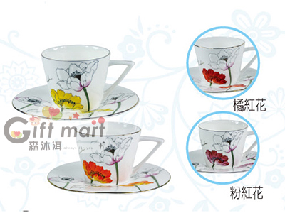 骨瓷浮雕花咖啡杯碟組(2客入)