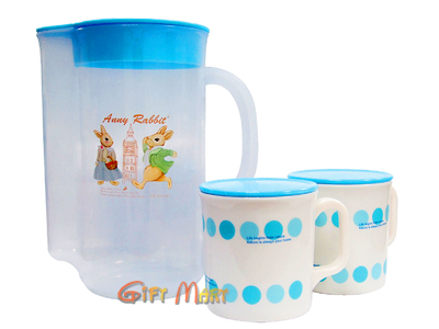 安妮兔1壺2圓點杯-藍