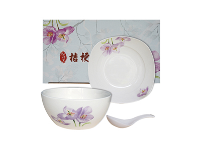 松村窯桔梗花3件餐具組