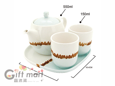 松村窯手繪雙色茶具組