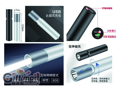 高功率強光USB手電筒