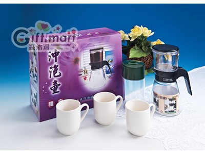 800cc沖泡壺+3入瓷杯+百寶罐禮盒組