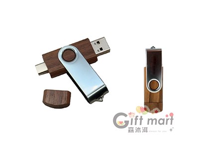 木質金屬Type C接頭 OTG兩用旋轉隨身碟