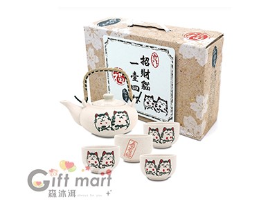 松村窯招財貓茶壺禮盒(1壺4杯)